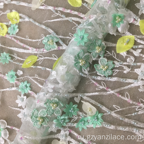 Зеленое свадебное кружево из бисера Ткань ручной работы